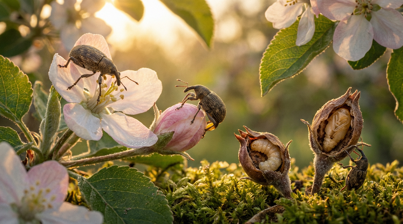 Reproduction de coupeurs de fleurs de pommier : cycle de vie & ponte en détail