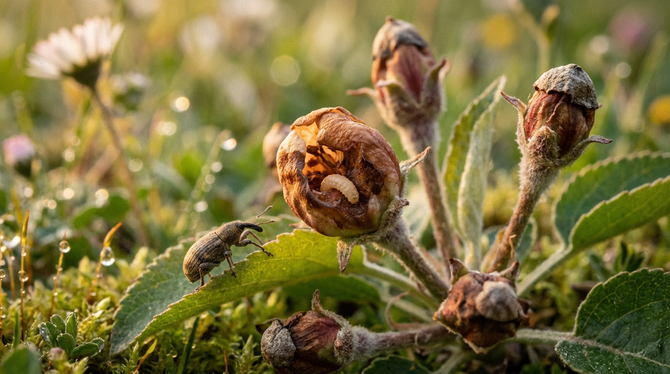 Larve coupeuse de fleurs de pommier : reconnaissance, développement et dégâts