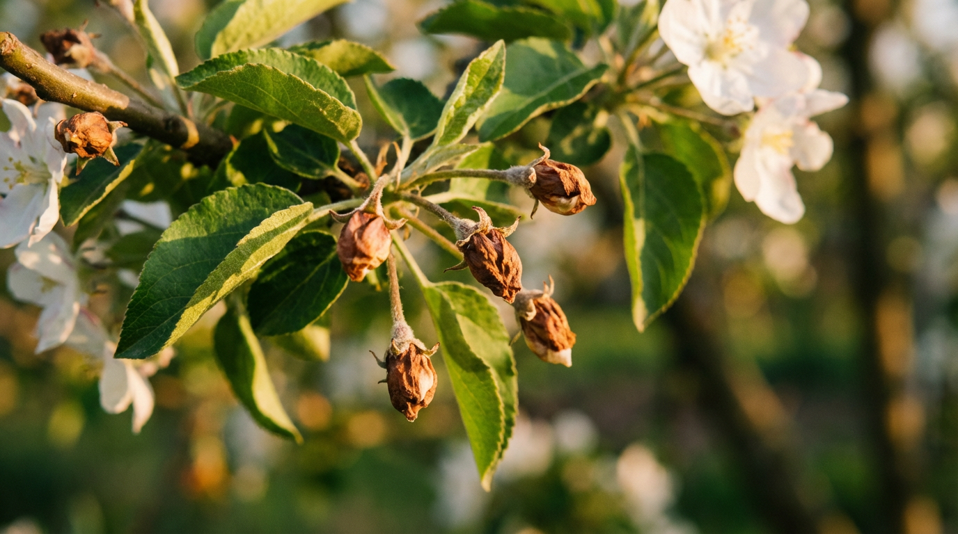 Dommages épineux des fleurs de pommier : reconnaître et interpréter les calottes brunes