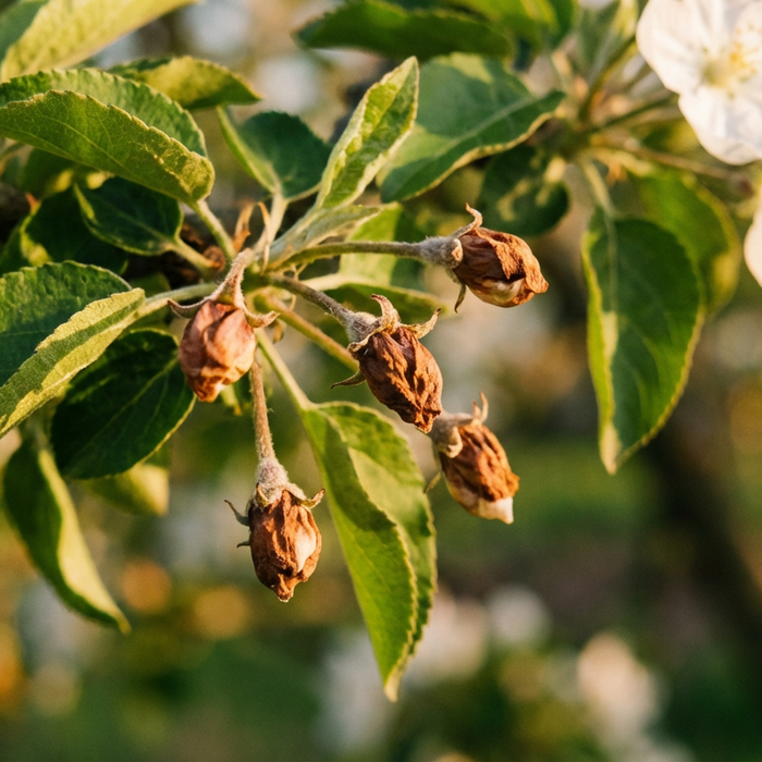 Dommages épineux des fleurs de pommier : reconnaître et interpréter les calottes brunes