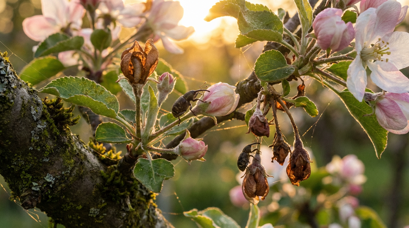 Profil de coupeur de fleurs de pommier : caractéristiques, cycle de vie et schéma de dommages