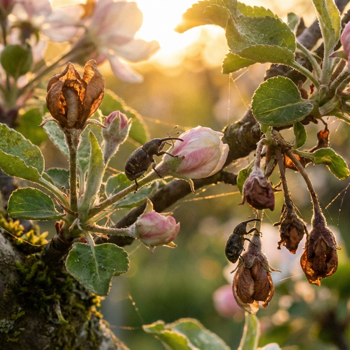 Profil de coupeur de fleurs de pommier : caractéristiques, cycle de vie et schéma de dommages