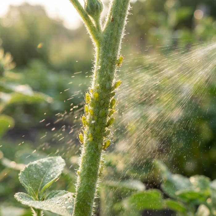 Les pucerons sur une plante sont pulvérisés avec un mélange de savon à vaisselle et d'eau