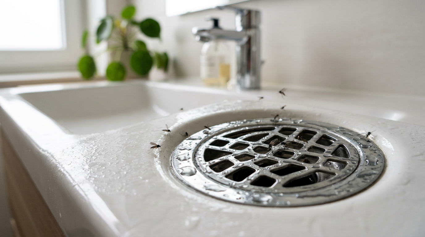 Moucherons des terreaux dans la canalisation