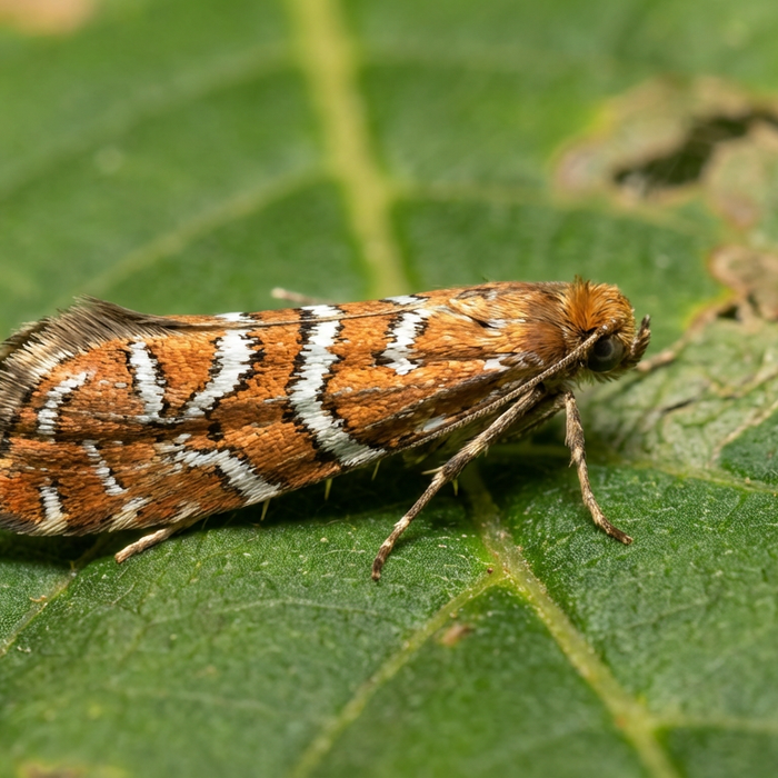 Close-up d'une mineuse des feuilles de châtaignier sur une feuille de marronnier d'Inde verte