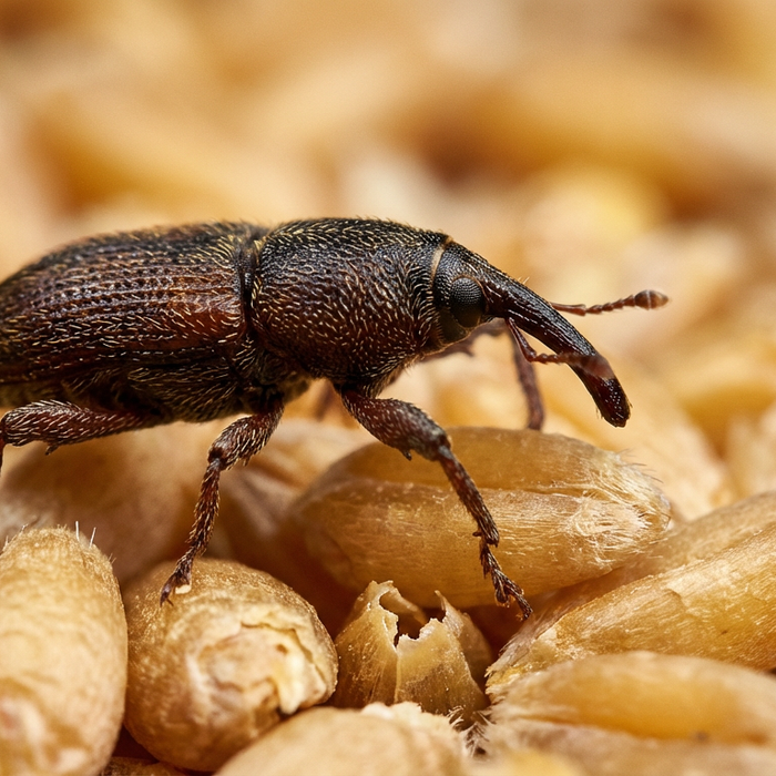 Coléoptère des grains sur les grains de blé dans l'entrepôt de grains