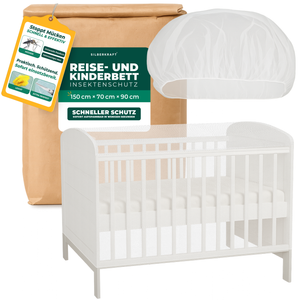Insektenschutz für Reise- und Kinderbett – Mückennetz 150×70×90 cm – Faltbar & atmungsaktiv – Für Babyreisebett & Beistellbett – Inkl. Transportbeutel - Silberkraft