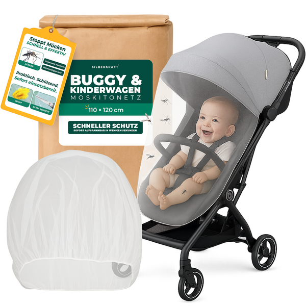 Moustiquaire pour poussette et poussette - protection universelle contre les insectes pour les bébés en déplacement - filet à mailles fines, léger et adapté aux voyages - Silberkraft
