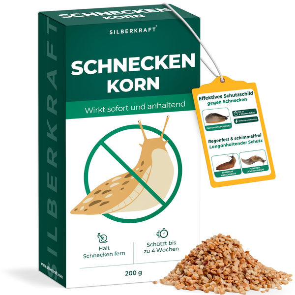 Granulés d'escargots Silberkraft 200 g – protection efficace contre les escargots, agit immédiatement et dure jusqu'à 4 semaines. Granulés pour repousser les escargots dans le jardin, les massifs et les massifs surélevés.