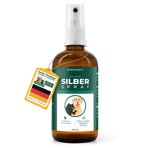 Spray d'argent colloïdal 100 ml - Spray pour la cicatrisation des plaies - Soin de la peau en cas d'infestation de vermine, démangeaisons, infections, inflammations - pour chiens, chats, rongeurs et autres animaux domestiques - Silberkraft