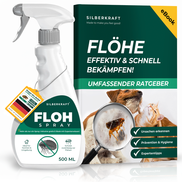 Spray anti-puces pour animaux de compagnie - flacon de produit avec chat et chien, indication d'un contrôle rapide et efficace des puces