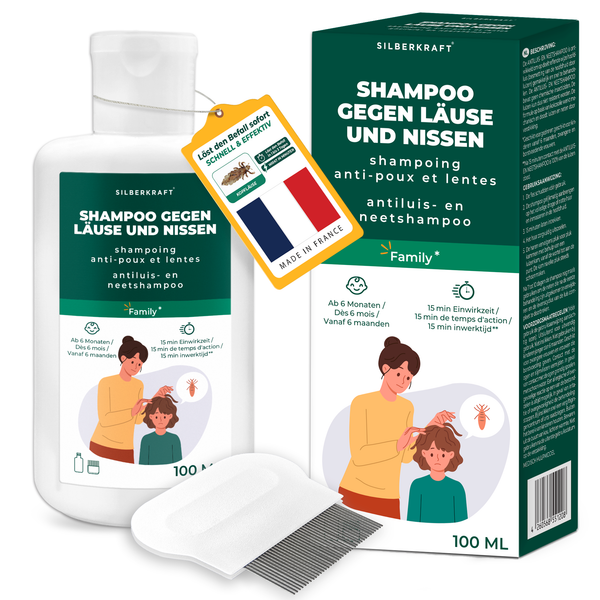 Shampoing contre les poux - shampoing contre les poux pour enfants et adultes avec peigne à lentes, shampoing contre les poux - Silberkraft