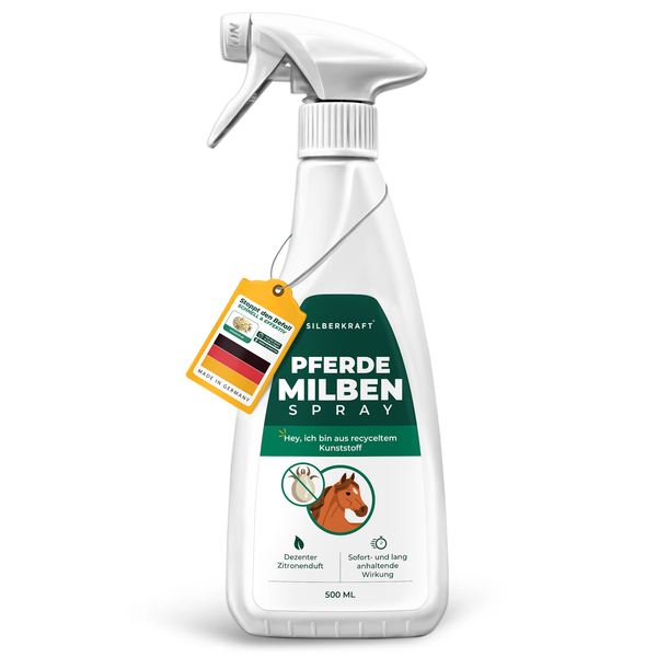 Le flacon du spray anti-acariens Silberkraft est fabriqué à partir de plastique recyclé. Le spray anti-acariens est fabriqué en Allemagne et est efficace dès la première application.