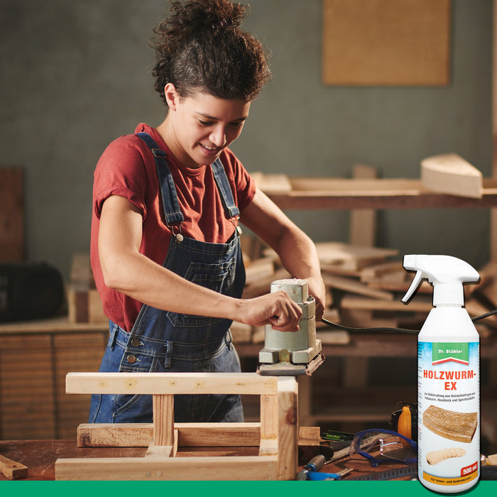 Spray anti-vers à bois efficace : protection fiable contre les parasites du bois tels que les vers à bois, les coléoptères domestiques et les coléoptères de l'aubier.