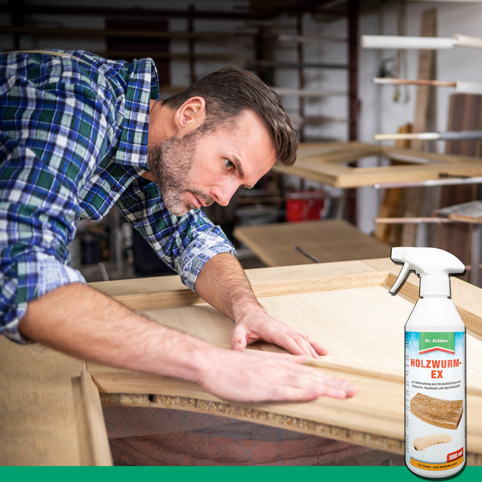 Spray anti-vers à bois efficace : protection fiable contre les parasites du bois tels que les vers à bois, les coléoptères domestiques et les coléoptères de l'aubier.