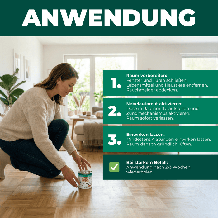 Anwendung des Silberkraft Nebelautomaten 10g-20g Fogger für eine schnelle und gründliche Insektenbekämpfung im Innenraum