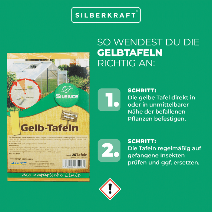 Panneaux jaunes Silence (grands) : Surveillance optimale contre les aleurodes, les moucherons fongiques et les pucerons