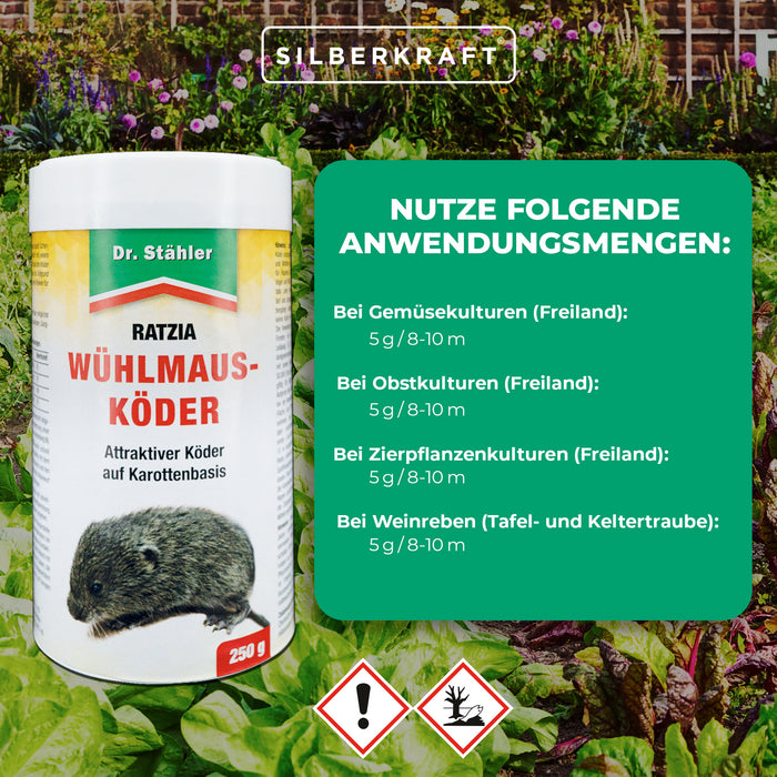 Wühlmausköder Ratzia: Effektiver Wühlmausköder auf Karottenbasis - Silberkraft