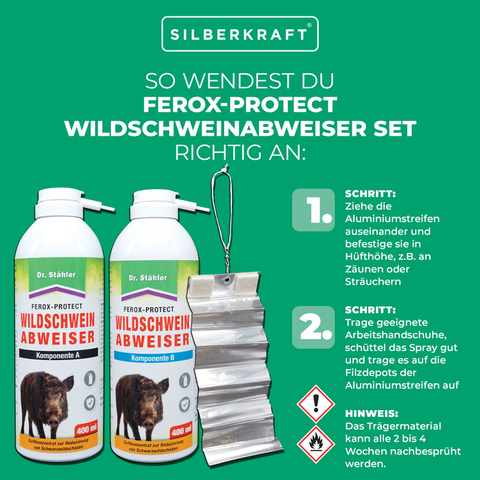 Ferox-Protect Wildschweinabweiser Spray-Set: Zuverlässige Vertreibung von Wildschweinen - Silberkraft