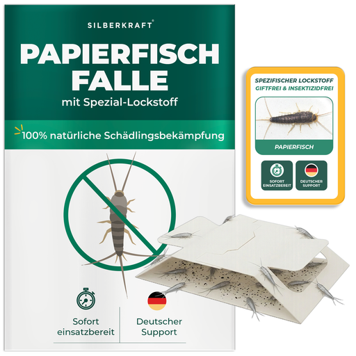 Silberkraft Papierfisch Falle mit integriertem Spezial-Lockstoff zur Bekämpfung von Papierfischen im Haushalt