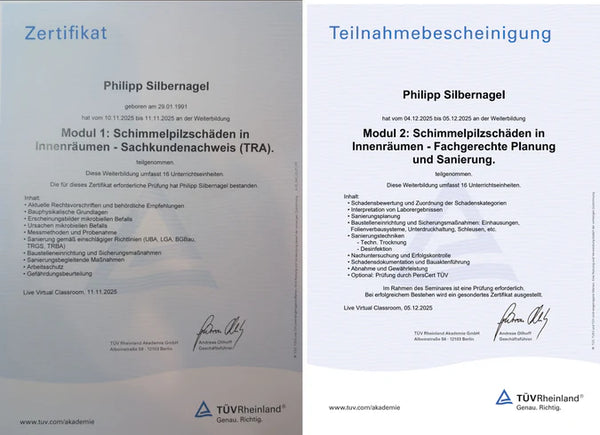TÜV Zertifikat Schimmelpilzschäden