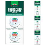 Dr. Stähler Silberkraft Boîte à appâts pour poissons d'argent AMP 9 RB - vue d'emballage avec un design vert et blanc et plusieurs boîtes d'appâts prêtes à l'emploi pour lutter contre les poissons d'argent, efficaces jusqu'à 3 mois, pour la cuisine, la salle de bain et l'intérieur