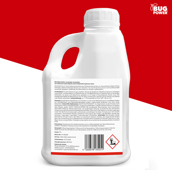 BugPower Silberfisch Spray gegen Papierfische & Silberfische - mit Knock-down-Effekt - Silberkraft