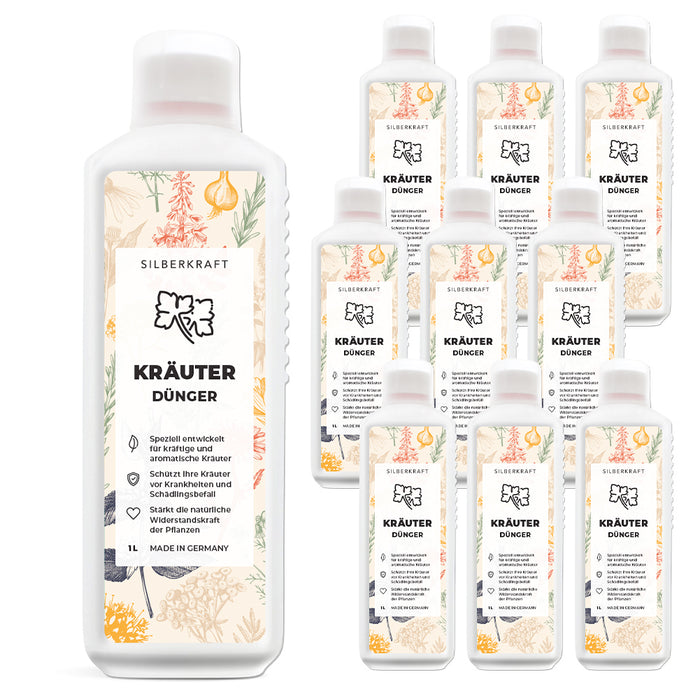 Kräuter Dünger - Mineralischer NPK Flüssigdünger mit Stickstoff - Dünger für Kräuter wie Basilikum, Rosmarin, Petersilie, Schnittlauch, Minze ,Salbei, Thymian und Liebstöckel - Silberkraft