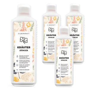 Kräuter Dünger - Mineralischer NPK Flüssigdünger mit Stickstoff - Dünger für Kräuter wie Basilikum, Rosmarin, Petersilie, Schnittlauch, Minze ,Salbei, Thymian und Liebstöckel - Silberkraft