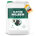 Spray anti-acariens Silberkraft dans un bidon blanc avec une étiquette verte qui montre un chat et des acariens et sur laquelle sont écrits les mots « spray anti-acariens ».