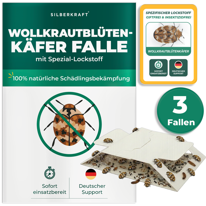 Silberkraft 3 x Kornkäferfalle mit integriertem Spezial-Lockstoff – biozidfreie Klebefalle zur Bekämpfung von Kornkäfern und Vorratsschädlingen im Haushalt