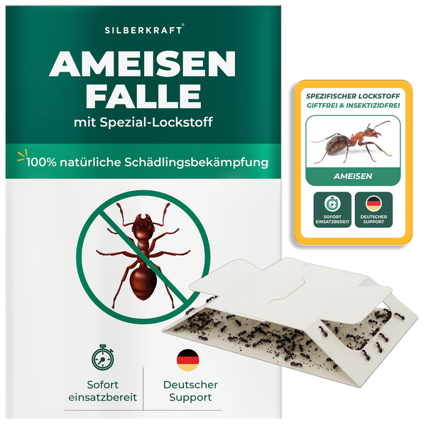 Piège à fourmis Silberkraft avec attractif spécial pour la lutte naturelle contre les nuisibles. Sans toxines et sans insecticides, prêt à l'emploi immédiat, soutien allemand. Piège efficace contre les fourmis dans la maison.