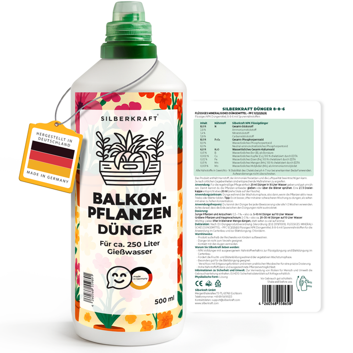 Engrais pour plantes de balcon – Engrais liquide minéral NPK avec azote – Engrais pour plantes de balcon – Engrais pour plantes en jardinière et en pot 