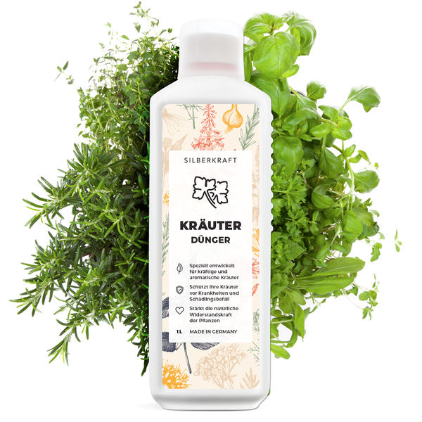 Engrais pour herbes - engrais liquide minéral NPK avec azote - engrais pour herbes comme le basilic, le romarin, le persil, la ciboulette, la menthe, la sauge, le thym et la livèche - Silberkraft