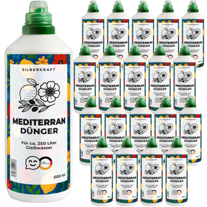 Mediterrandünger – Mineralischer NPK Flüssigdünger mit Stickstoff – Dünger für mediterrane Pflanzen – Zitruspflanzen- & Kübelpflanzen-Dünger - Silberkraft