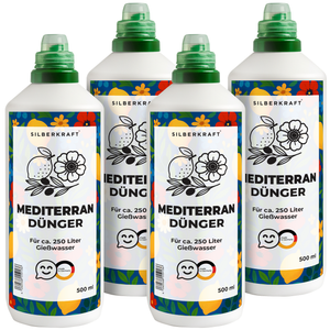 Mediterrandünger – Mineralischer NPK Flüssigdünger mit Stickstoff – Dünger für mediterrane Pflanzen – Zitruspflanzen- & Kübelpflanzen-Dünger - Silberkraft