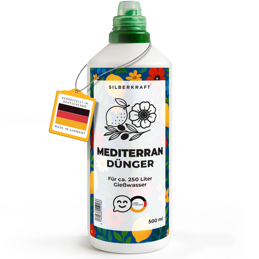 Mediterrandünger – Mineralischer NPK Flüssigdünger mit Stickstoff – Dünger für mediterrane Pflanzen – Zitruspflanzen- & Kübelpflanzen-Dünger - Silberkraft