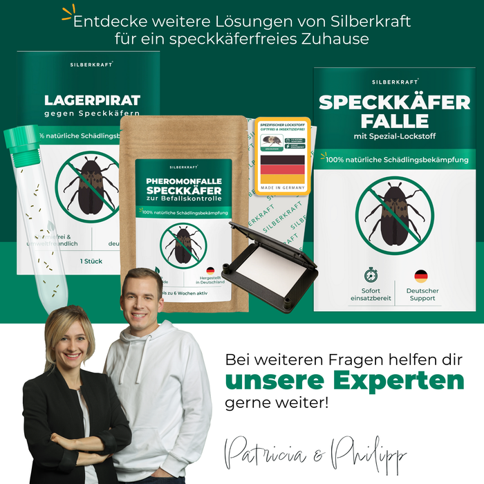 Silberkraft Lösungen gegen Speckkäfer – Speckkäferfalle, Pheromonfalle und Monitoring-Produkte für ein speckkäferfreies Zuhause