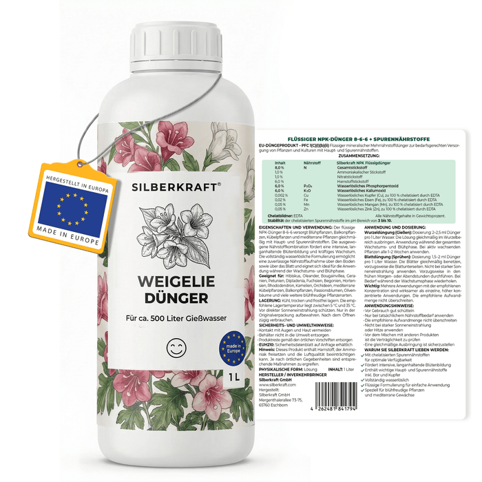 Engrais Weigela - engrais liquide minéral NPK avec azote - engrais pour weigela - engrais pour arbustes à fleurs - Silberkraft