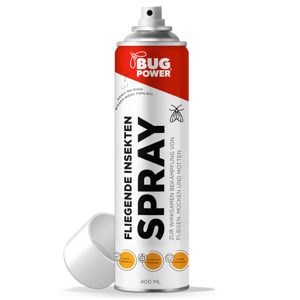 BugPower Spray contre les insectes volants 400 ml - large spectre d'action - action rapide & à effet renversant - puissance argentée