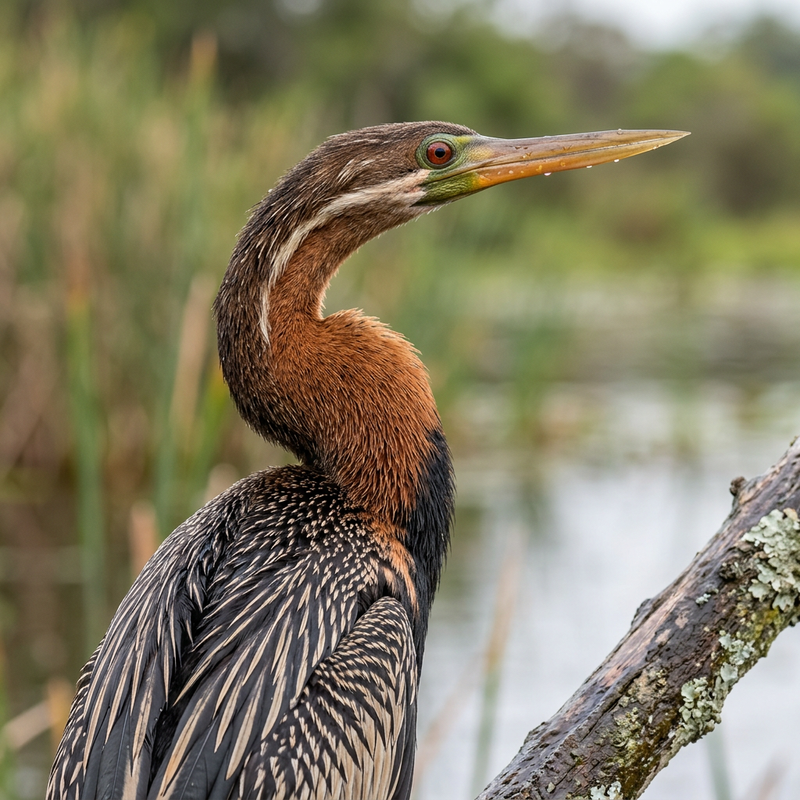 Afrikanischer Schlangenhalsvogel (Anhinga rufa), illustration IA