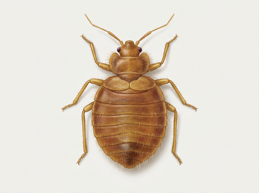 Punaise d'hirondelle (Oeciacus hirundinis) vue d'en haut : petite punaise brune velue, ovale et plate