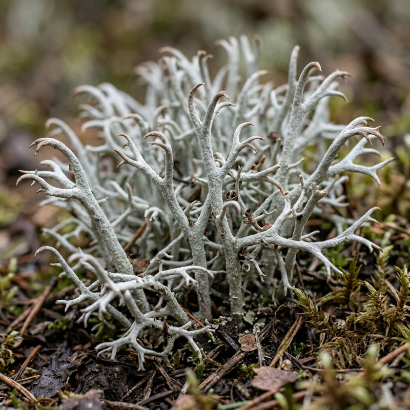 Véritable lichen du renne (Cladonia rangiferina), illustration IA