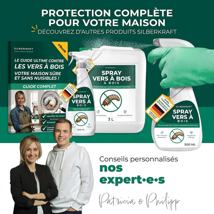 Spray anti-insectes xylophages : Traitement contre les insectes xylophages, les capricornes et les vrillettes du bois pour une utilisation intérieure et extérieure, incluant un livre électronique.