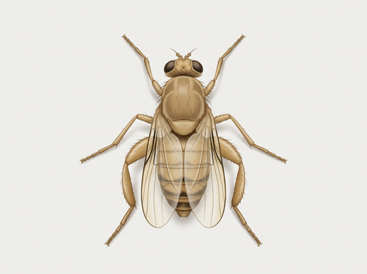Mouche à bosse (Phoridae) avec une partie de poitrine bossue et des yeux sombres, d'en haut