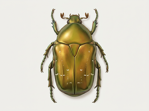 Coléoptère du rose (Cetonia aurata) d'en haut, vert doré métallique avec de petites taches blanches