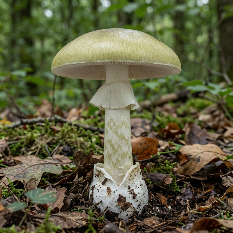 Grüner Knollenblätterpilz (Amanita phalloides), illustration IA