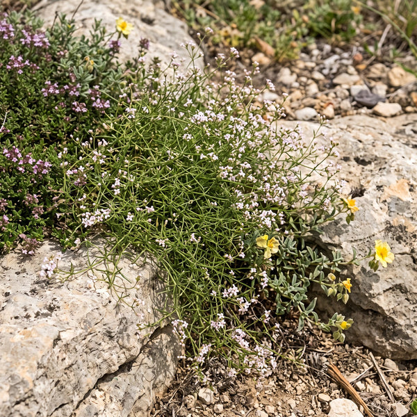 Hügel-Meier (Asperula cynanchica) in Blüte im naturnahen Garten (KI-generiert)