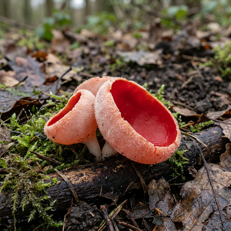 Coupe du calice (Sarcoscypha), illustration IA
