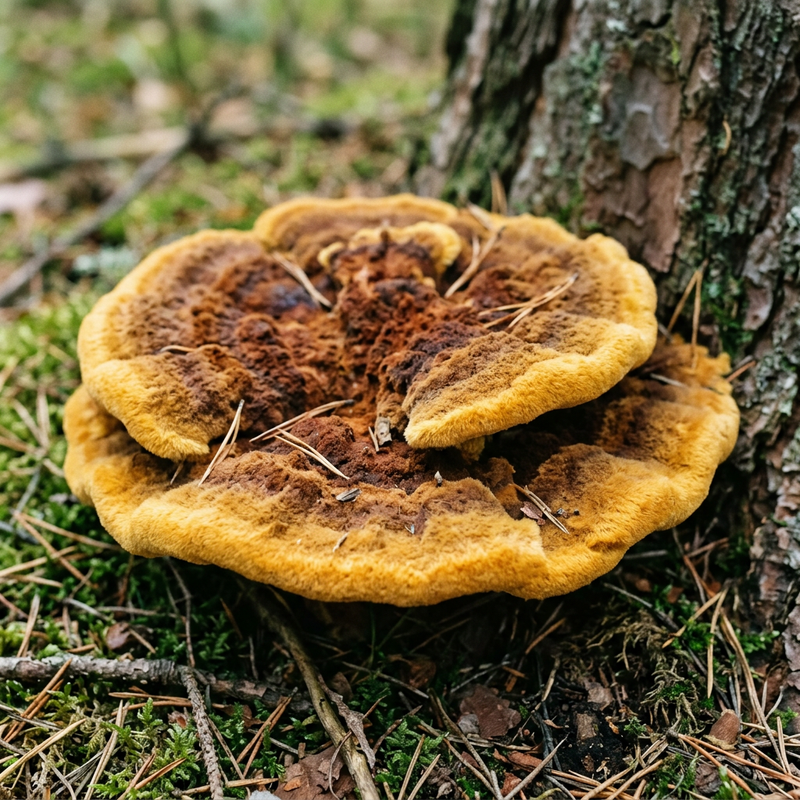 Porling marron pin (Phaeolus schweinitzii), illustration IA